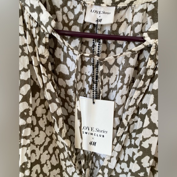 H&M hm Tiered Patterned Wide-cut V neck Tunic Mini Dress Cotton Cover Up XS NWT - Picture 12 of 16